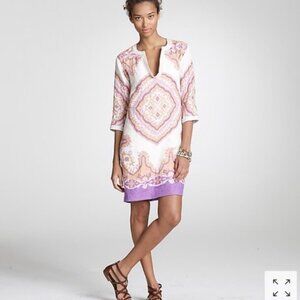 J. Crew Cream & Lavender Bazaar Scroll Print 3/4 Sleeve Linen Dress Sz 6